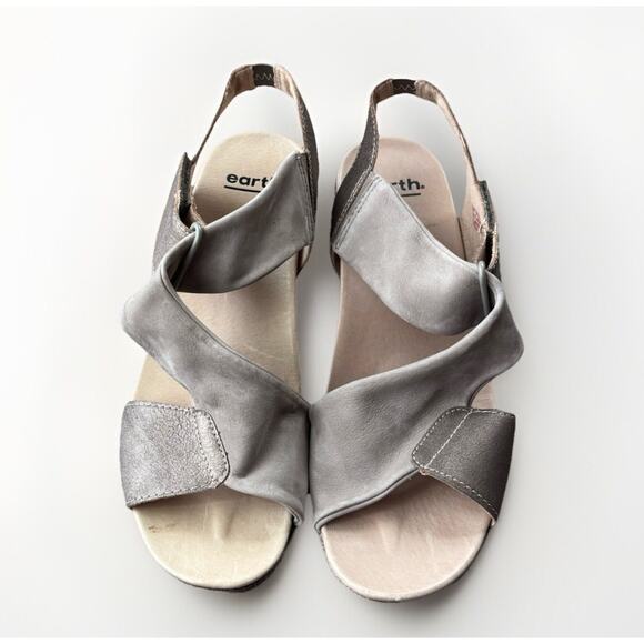 Earth Khaya Kendi Shoes Size 10 Leather Hook & Loop Comfort Wedge Sandal - Picture 3 of 7